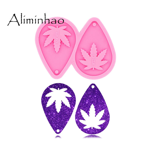 Cannabis Leaf Tear Drop Hoop Earrings