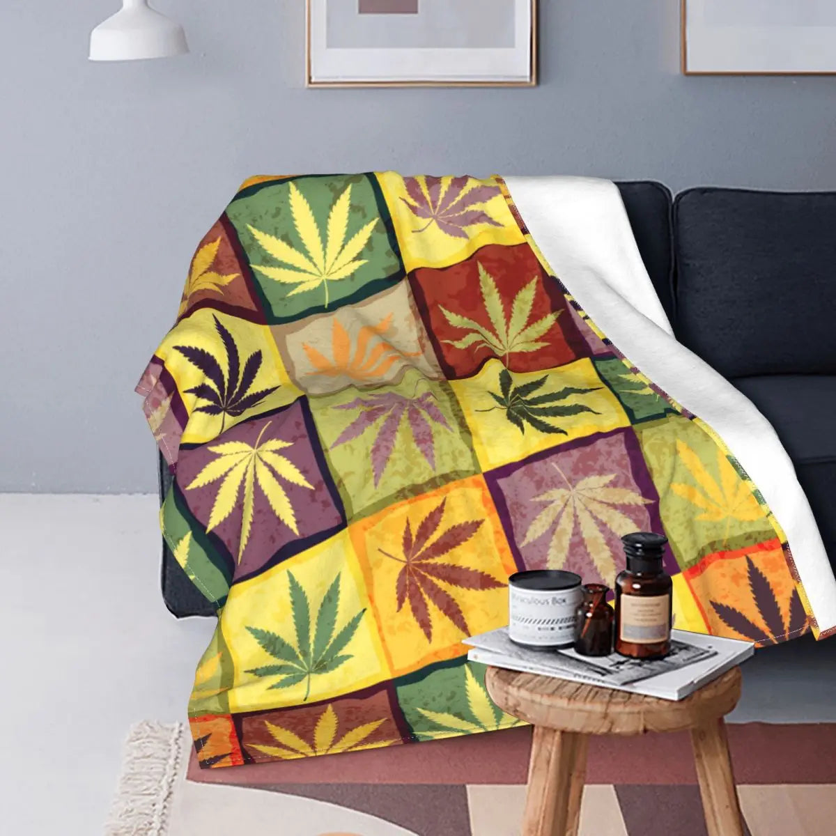 Cannabis Leaves Quilt-Patterned Throw Blanket