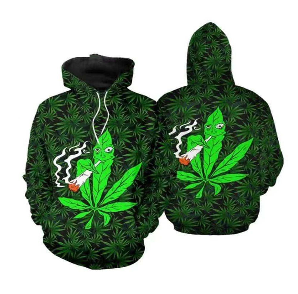 3D Smoking Leaves Wolf Hoodies