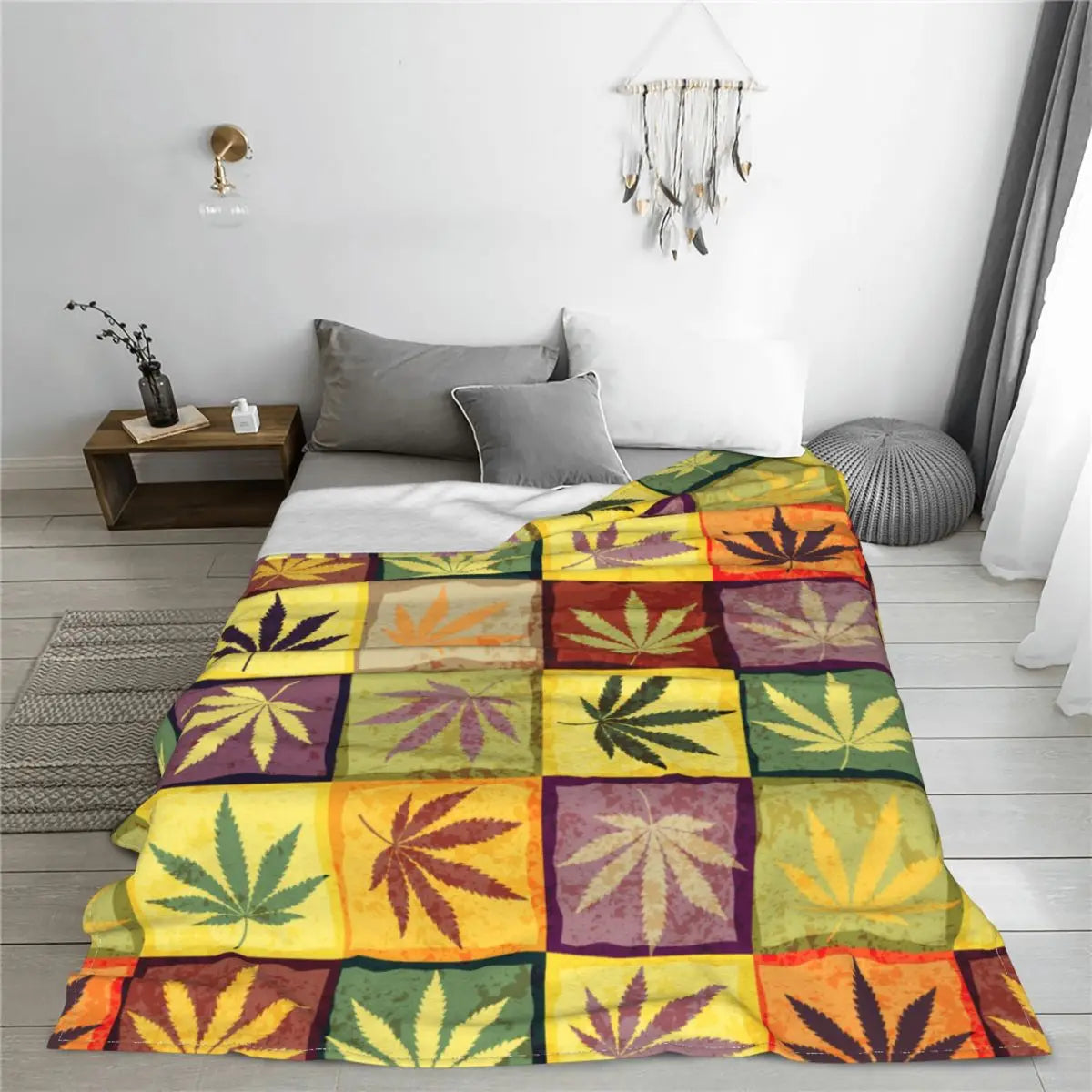 Cannabis Leaves Quilt-Patterned Throw Blanket