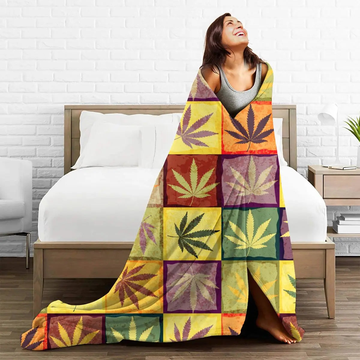 Cannabis Leaves Quilt-Patterned Throw Blanket