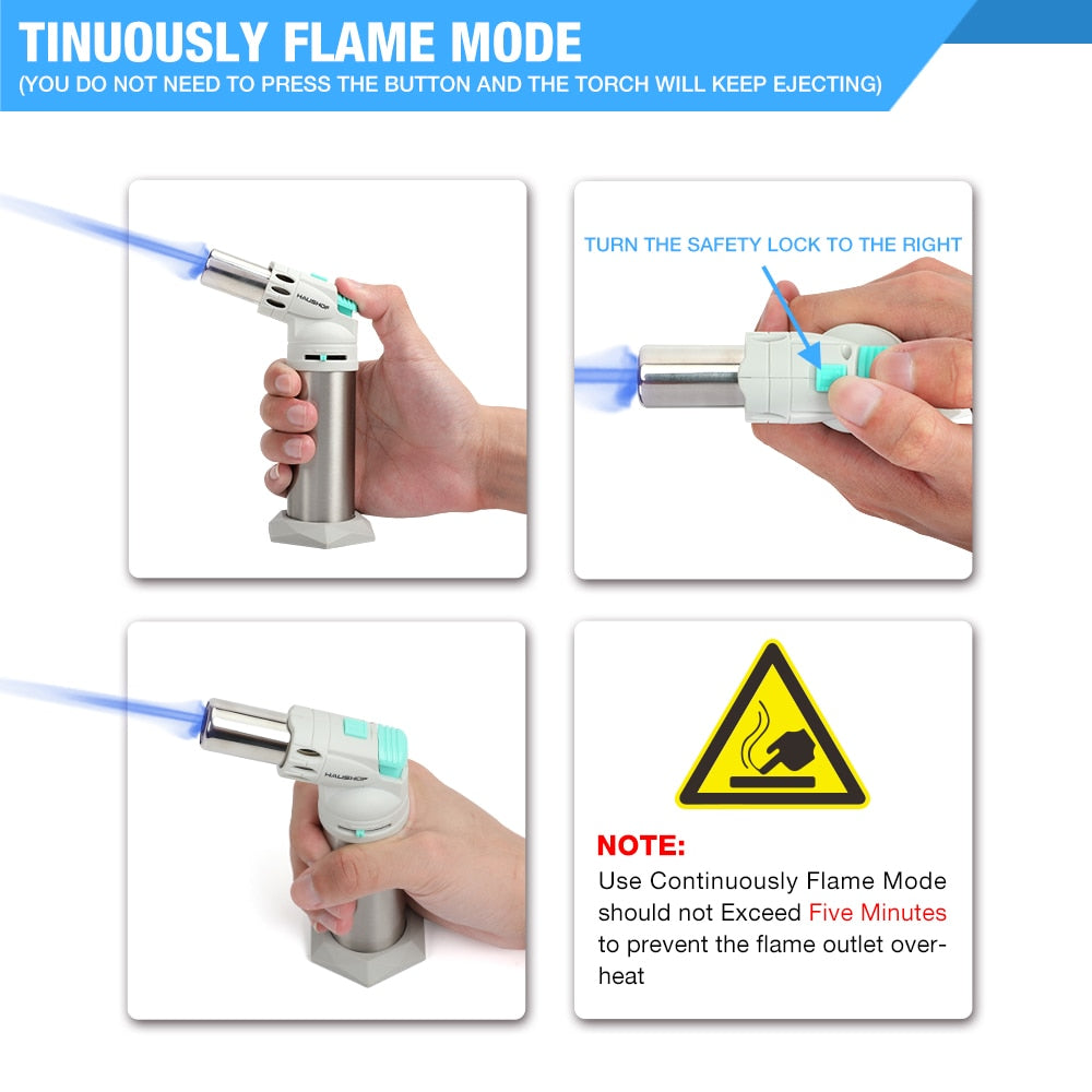 HAUSHOF Refillable Kitchen Torch Adjustable Flame for DIY Creme Brulee BBQ Baking Butane Gas Not Included